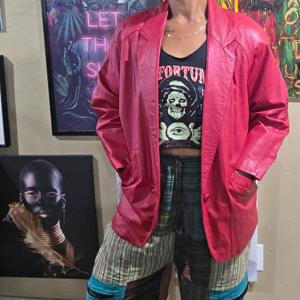 80s Chia Vintage Retro Grunge Red Leather Jacket Size Medium